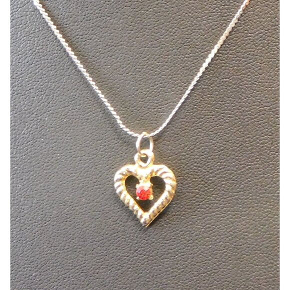 Romantic Gold Open Heart Pendant Necklace With Red Rhinestone Accent - Picture 3 of 3